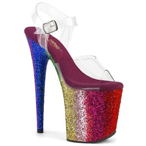 Transparent 20 cm FLAMINGO-808RBG glitter plateau high heels