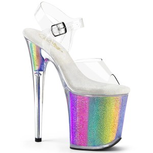 Transparent 20 cm FLAMINGO-808RG-01 glitter plateau high heels