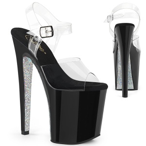Transparent 20 cm XTREME-808CRS pleaser sandaletten mit silber strass sohlen