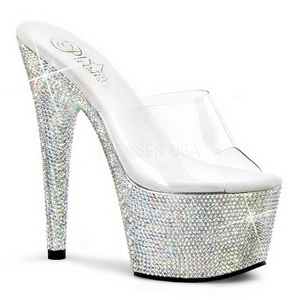 Transparent Silber 18 cm BEJEWELED-701DM Strass Plateau Mules