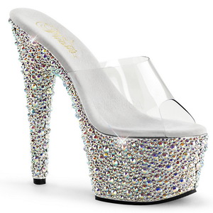 Transparent Silber 18 cm BEJEWELED-701MS Strass Plateau Mules