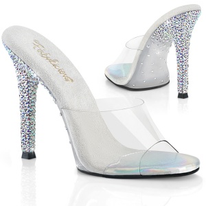 Transparente mules 11,5 cm GALA-01DSP silberne strass high heels mules