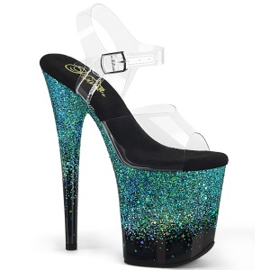 Türkis 20 cm FLAMINGO glitter plateau high heels sandaletten