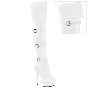 Vegan 15 cm DELIGHT-3018 high heeled thigh high boots with buckles white