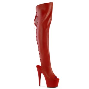 Vegan 18 cm ADORE-3019 rote open toe overknee stiefel mit schnürung