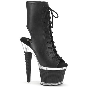 Vegan 18 cm SPECTATOR-1016 exotic platform peeptoe boots schwarz