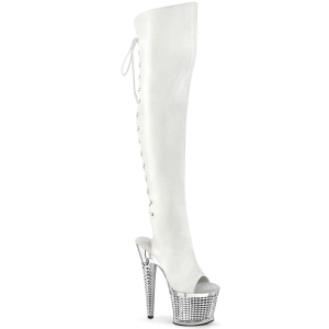 Vegan 18 cm SPECTATOR-3019 Weisse overknee high heels stiefel