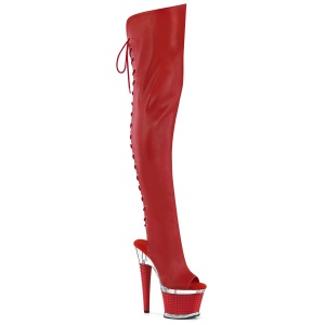 Vegan 18 cm SPECTATOR-3030 rote open toe overknee stiefel mit schnürung