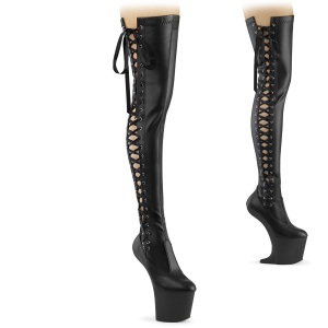 Vegan 20 cm CRAZE-3050 Heelless platform overknee boots pony heels black