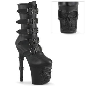 Vegan 20 cm RAPTURE-1052BK totenkopf high heels schnallen stiefeletten