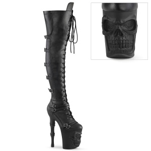 Vegan 20 cm RAPTURE-3045 totenkopf plateau overknee high heels stiefel