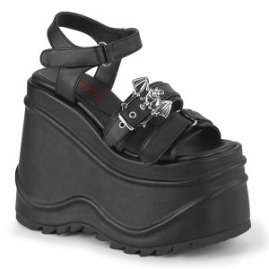 Vegan Black 15 cm DemoniaCult WAVE-13 lolita platform wedge sandals