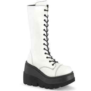 Vegan plateaustiefel 11,5 cm SHAKER-72 gothic schnürstiefel damen weiss