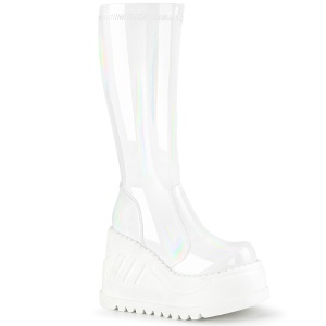 Vegan weiss 12 cm STOMP-200 cyberpunk plateau wedges stiefel