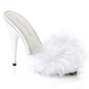 Weiss 13 cm POISE-501F Mules Schuhe mit Marabou Federn - Plüsch