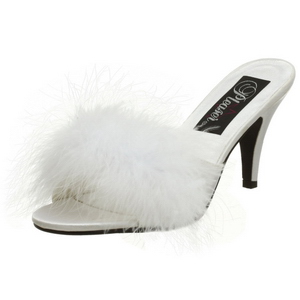 Weiss 8 cm AMOUR-03 Mules Schuhe mit Marabou Federn - Plüsch