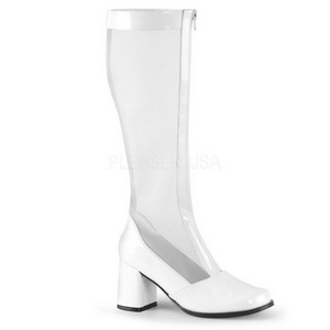 Weiss Lack 8,5 cm GOGO-307 High Heels Damenstiefel für Männer