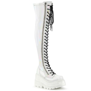 Weiss Lackleder 11,5 cm SHAKER-374 overknee stiefel mit schnürung