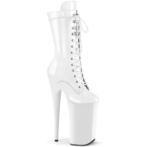 Weiss Lackleder 25,5 cm BEYOND-1050 schnürstiefelette high heels - extreme plateaustiefeletten