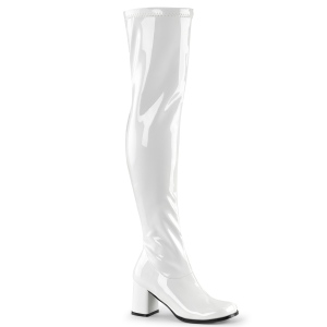 Weiße overknee stiefel 7,5 cm vinylleder - 70er jahre hippie disco overknee boots gogo