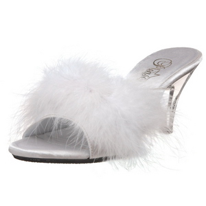 White 8 cm BELLE-301F Marabou Feathers Mules Shoes