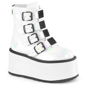 White Patent 9 cm DAMNED-105 ankle boots with buckles