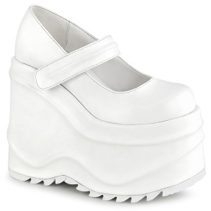 White Vegan 15 cm WAVE-32 gothic platform mary jane wedge pumps