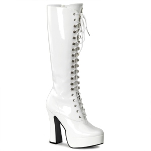 White platform boots lace up patent 13 cm - 70s years hippie disco gogo kneeboots