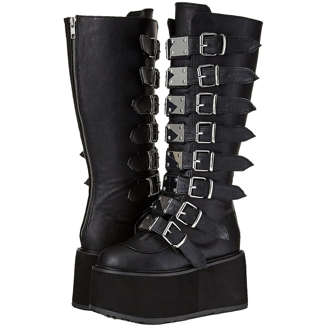 Black Leatherette 9 cm DAMNED-318 womens buckle boots with platform