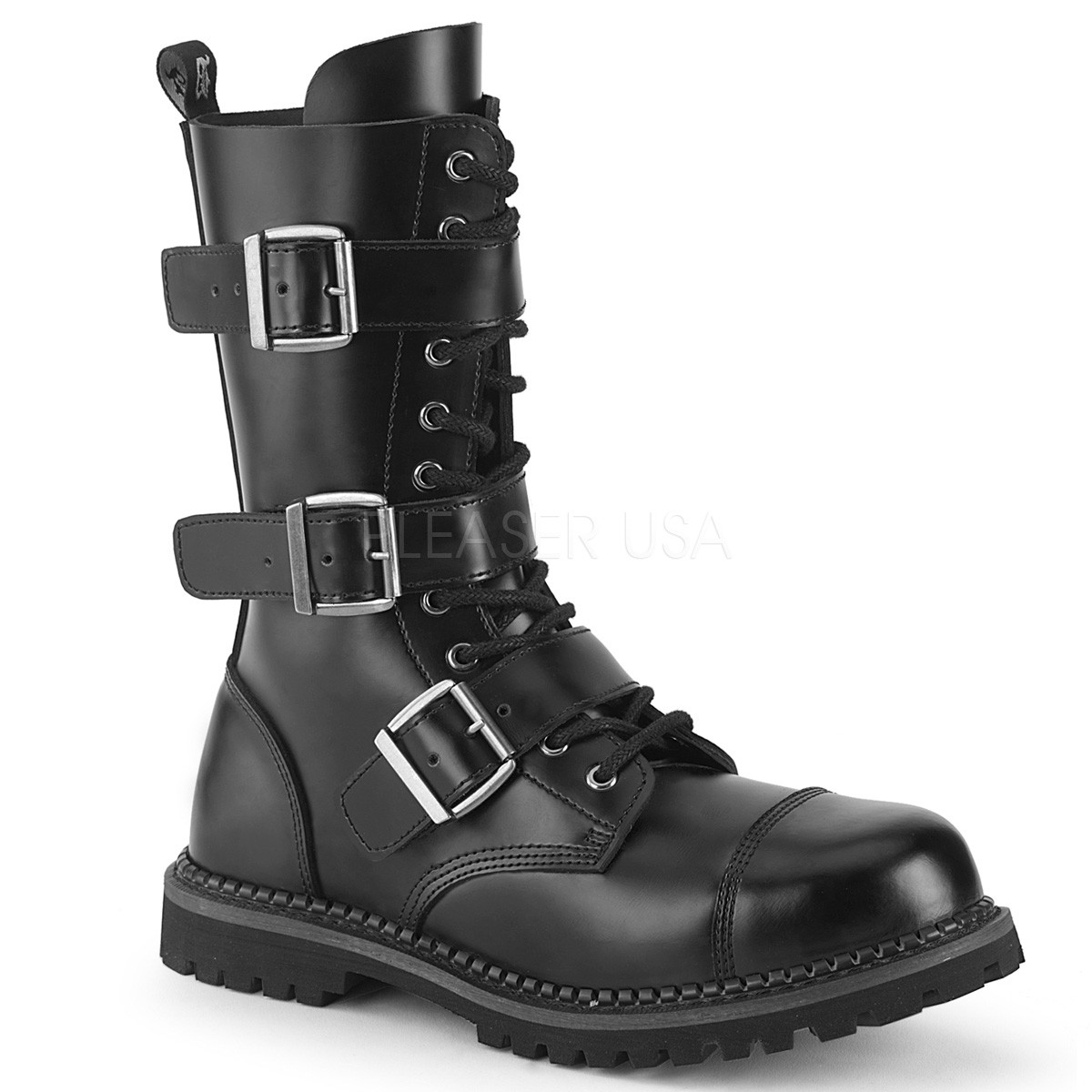 Genuine leather RIOT-12BK demonia boots - unisex steel toe combat boots