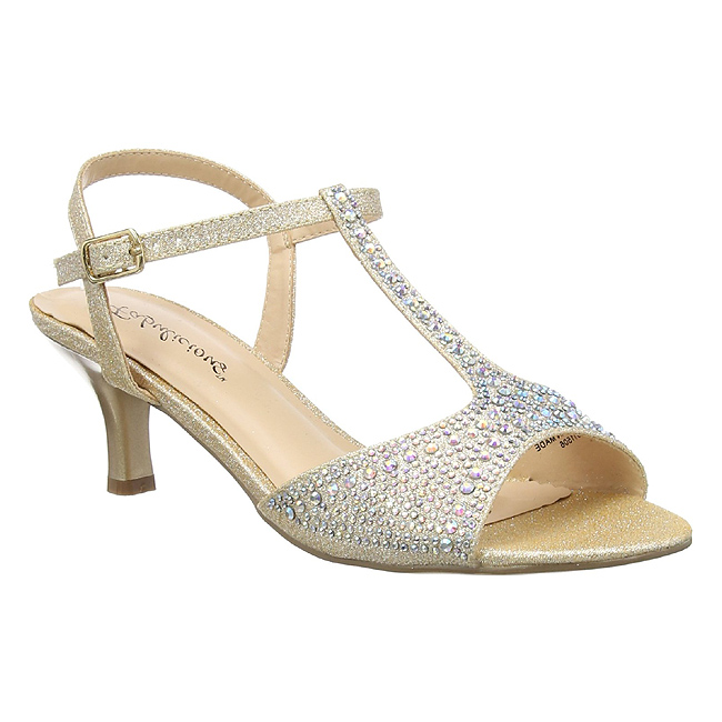 Gold Strass 6,5 cm AUDREY-05 Hohe Abend Sandaletten mit Absatz