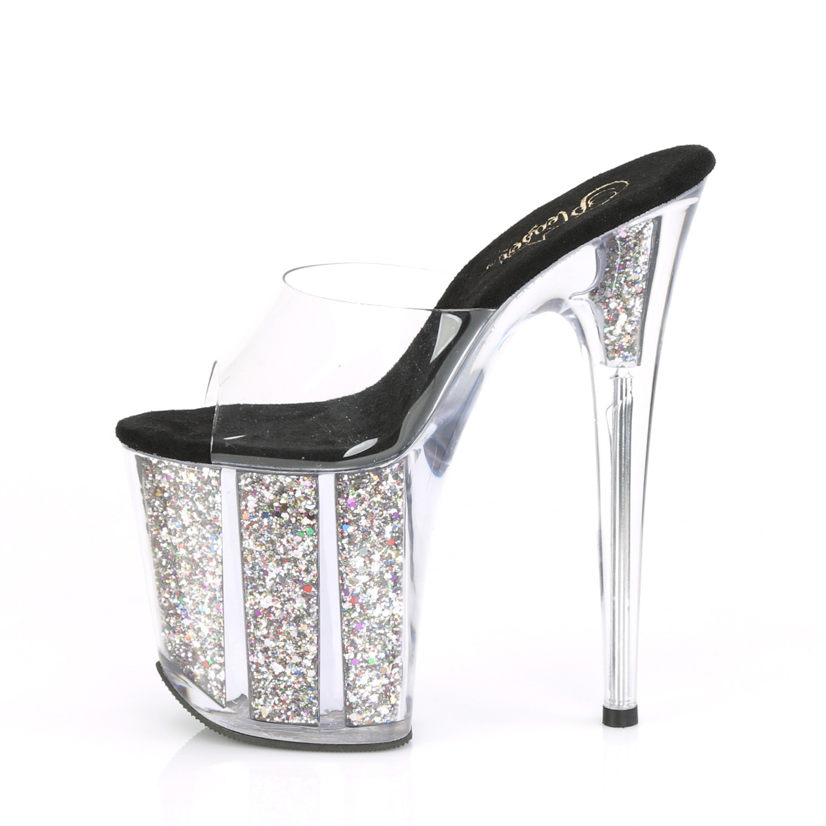 glitter heeled mules