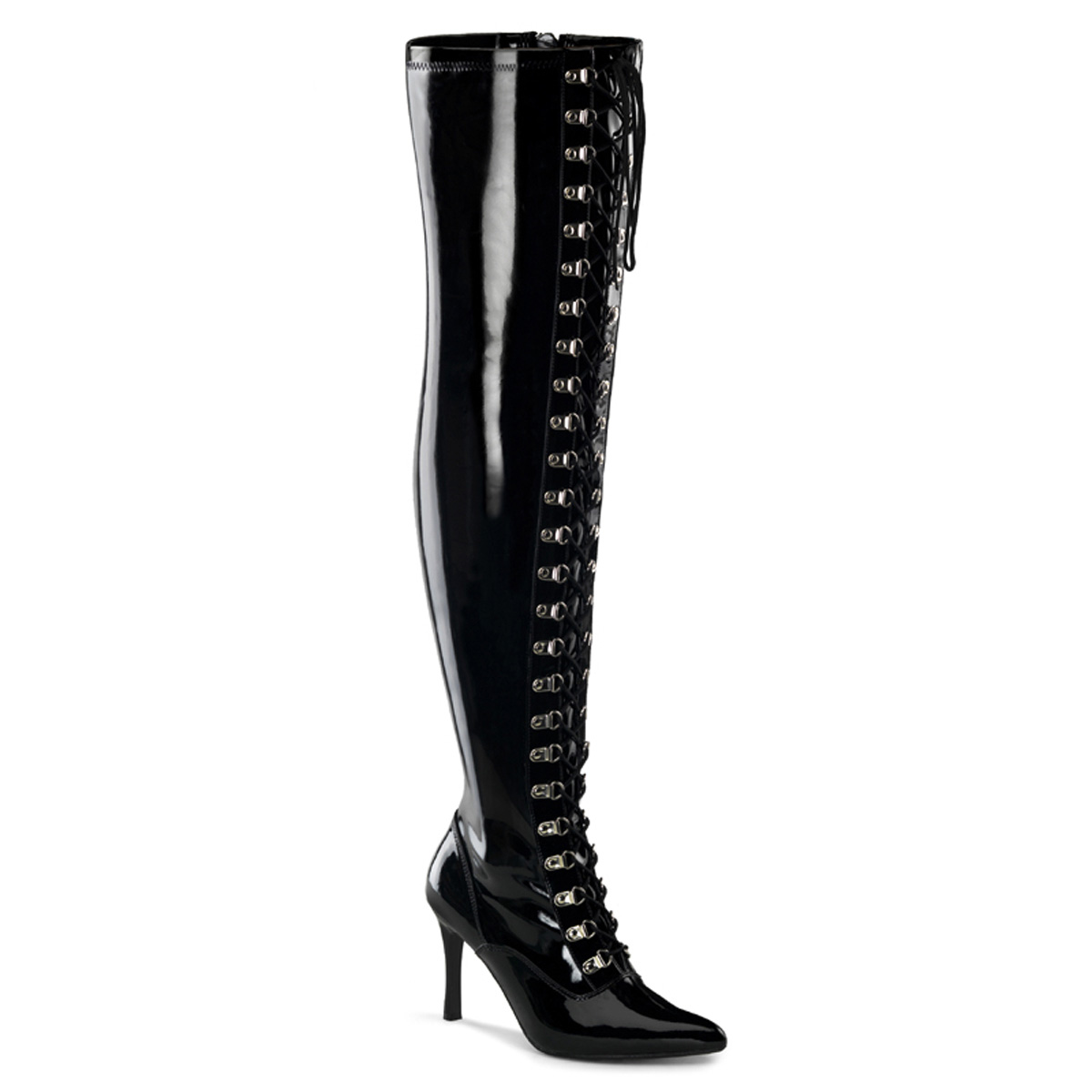 Lackleder 10 cm breite waden overknee stiefel mit stretch weitschaft