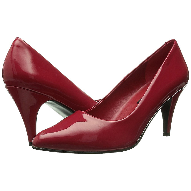 red shiny pumps