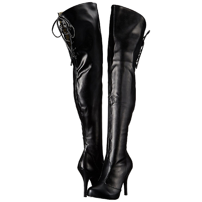 Schwarz Kunstleder Breite Waden 12,5 cm EVE312 Weitschaft Overknee Stiefel