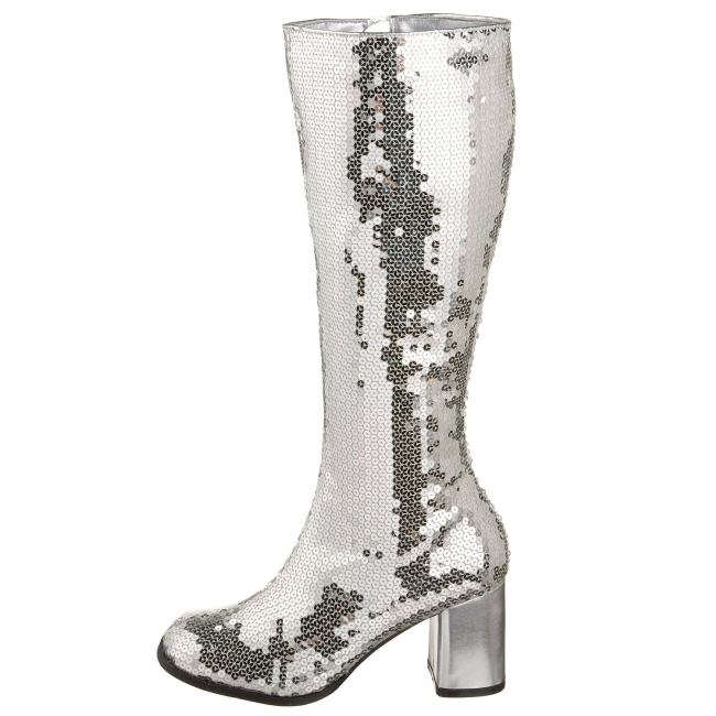 Silber Pailletten 8 cm SPECTACUL hippie stiefel mit blockabsatz - disco