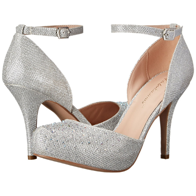silver rhinestone low heels
