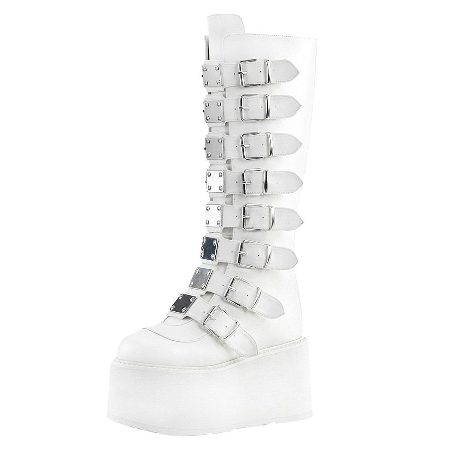 White Leatherette 9 cm DAMNED-318 womens buckle boots with platform