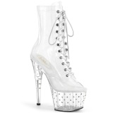 1021C-7 - 18 cm pleaser high heels ankle boots strass transparent