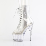 1021C-7 - 18 cm pleaser high heels ankle boots strass transparent