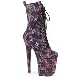 1040SPF - 20 cm pleaser high heels ankle boots snake pattern rose