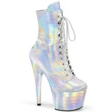 ADORE-1020HG-C - 18 cm pleaser high heels ankle boots hologram silver
