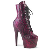 ADORE - 18 cm pleaser high heels ankle boots snake pattern pink