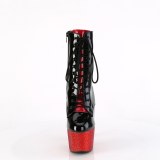 BEJ-1020FH-7 - 18 cm pleaser high heels ankle boots strass black red