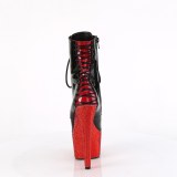 BEJ-1020FH-7 - 18 cm pleaser high heels ankle boots strass black red