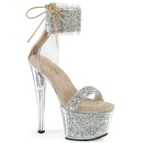 Beige 18 cm SKY-327RSI pleaser high heels mit strass knöchelmanschette