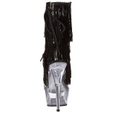 Black 15 cm DELIGHT-1017TF womens fringe ankle boots high heels