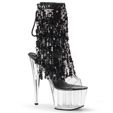 Black 18 cm ADORE-1017SQF sequins fringe ankle boots
