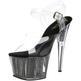 Black 18 cm ADORE-708SRS High Heeled Sandal Rhinestone Platform