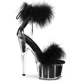 Black 18 cm ADORE-724F exotic pole dance high heel sandals with feathers